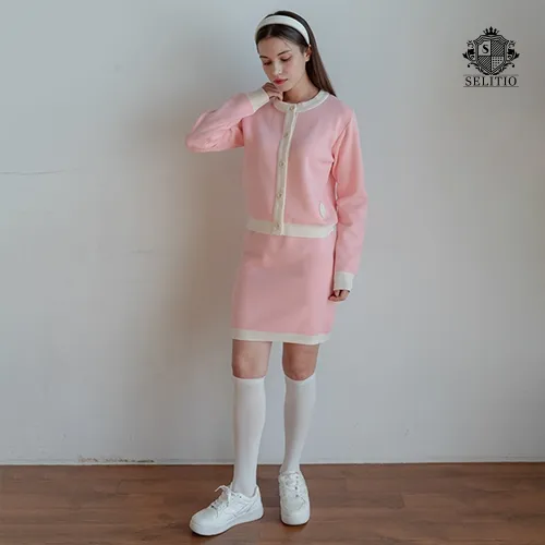 [셀리티오] 여성 라인 포인트 소프트 니트 셋업 핑크 (업체별도 무료배송)