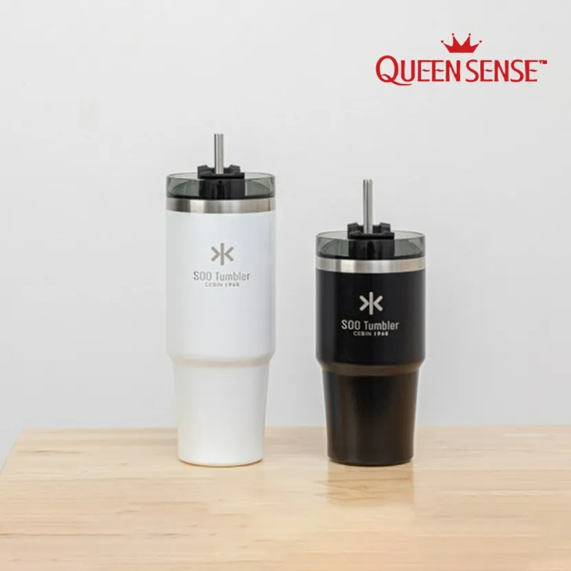 [퀸센스] 수 빨대 텀블러 블랙 600mL / 화이트 900mL (업체별도 무료배송)