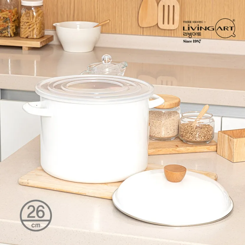 [리빙아트] 옥슨 법랑냄비 화이트라벨 깊은형 곰솥26cm 3p세트 (업체별도 무료배송)
