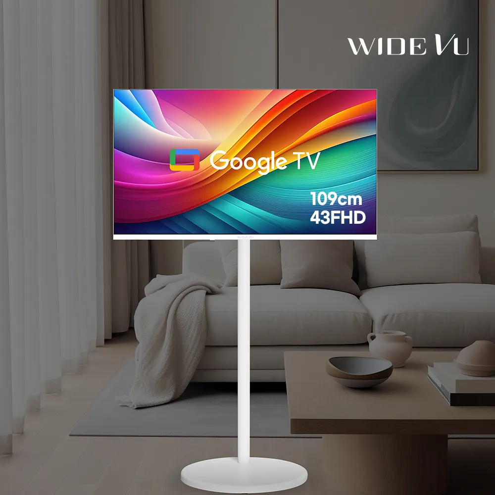 와이드무빙뷰 화이트에디션 구글스마트 43인치 FHD TV+삼탠바이미 이동식 TV 거치대 (업체별도 무료배송)