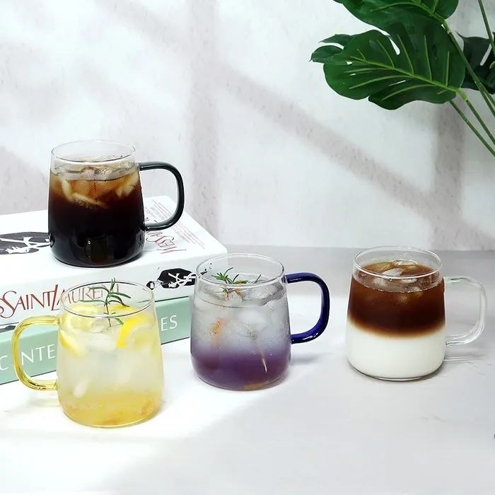컬러 손잡이 내열유리컵 490ml*4개 세트 (업체별도 무료배송)