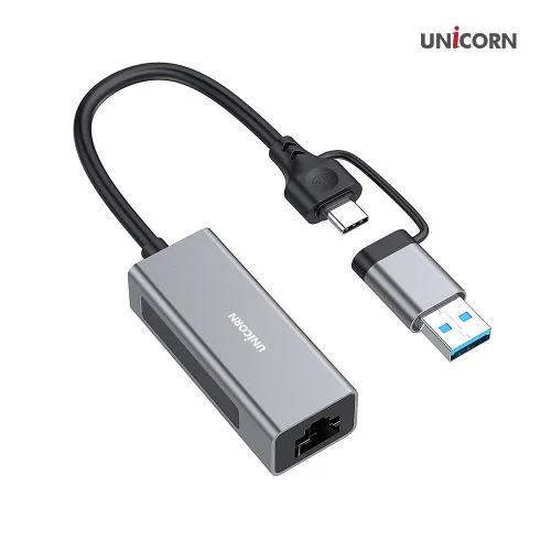 [유니콘] USB A타입+C타입겸용 유선랜카드 100Mbps 알루미늄바디 CLAN-200AC (업체별도 무료배송)