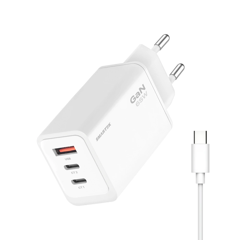[스마텍] GaN 65W 3포트 멀티 초고속 충전기 C to C 케이블포함 STQC-GAN65ACC (업체별도 무료배송)