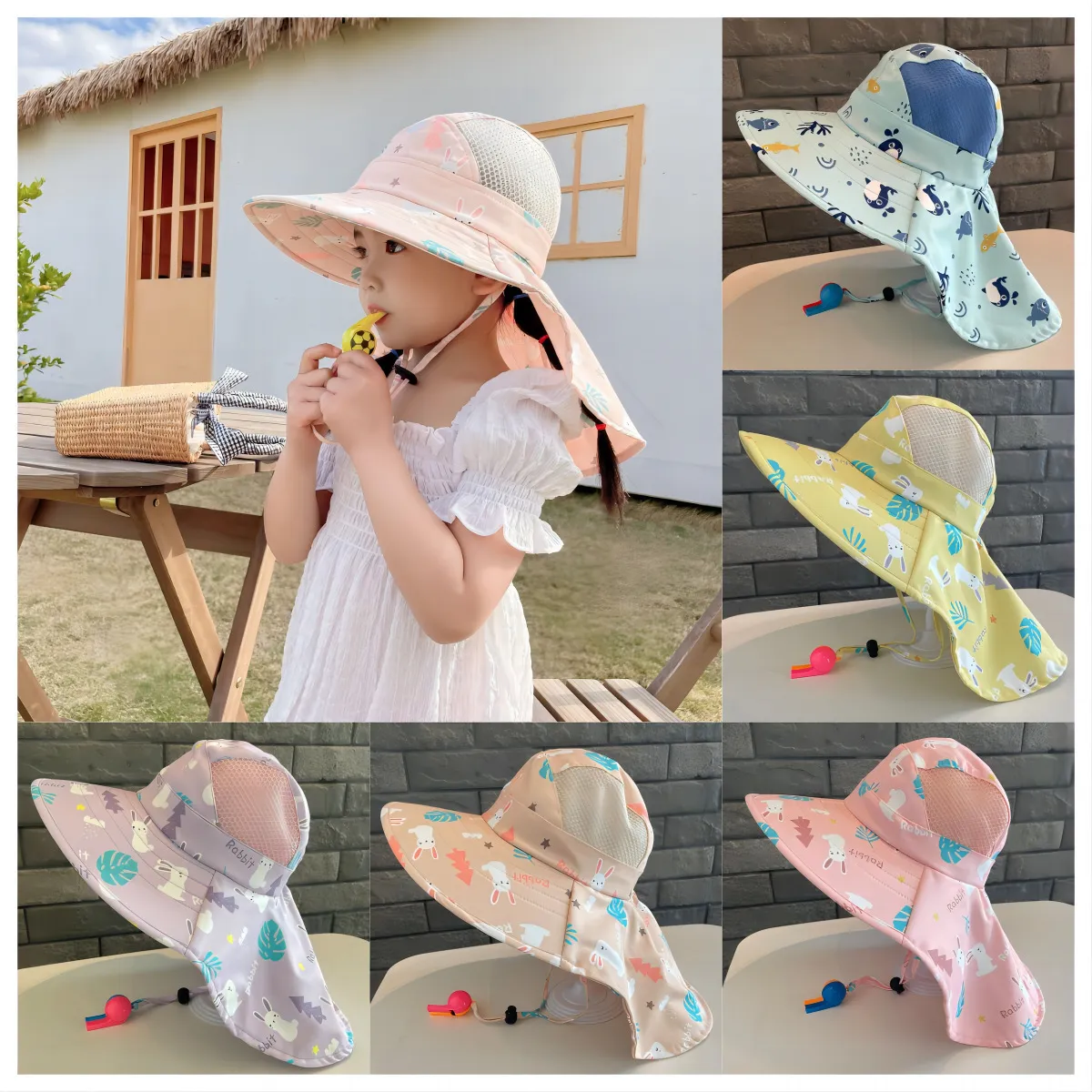 호루라기 달린 아동 메쉬 모자 4color (업체별도 무료배송)
