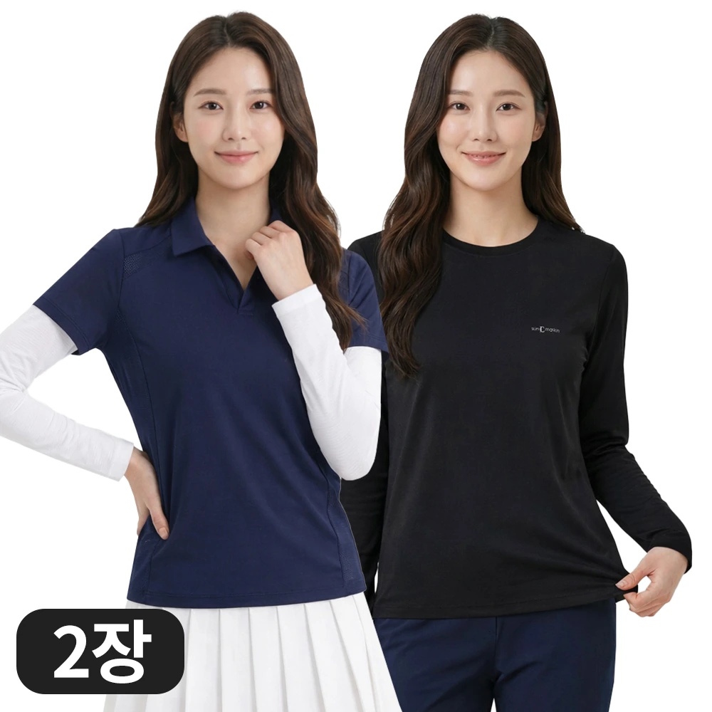 [1+1] 여성 프리미엄 자외선차단 UV 쿨링 스포츠 골프 라운드 이너웨어 티셔츠 (업체별도 무료배송)