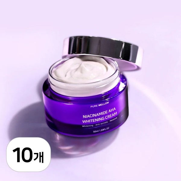 [퓨어멜로우] 나이아신아마이드 AHA 화이트닝 크림 50ml x 10개 (미백/주름개선 기능성)(업체별도 무료배송)