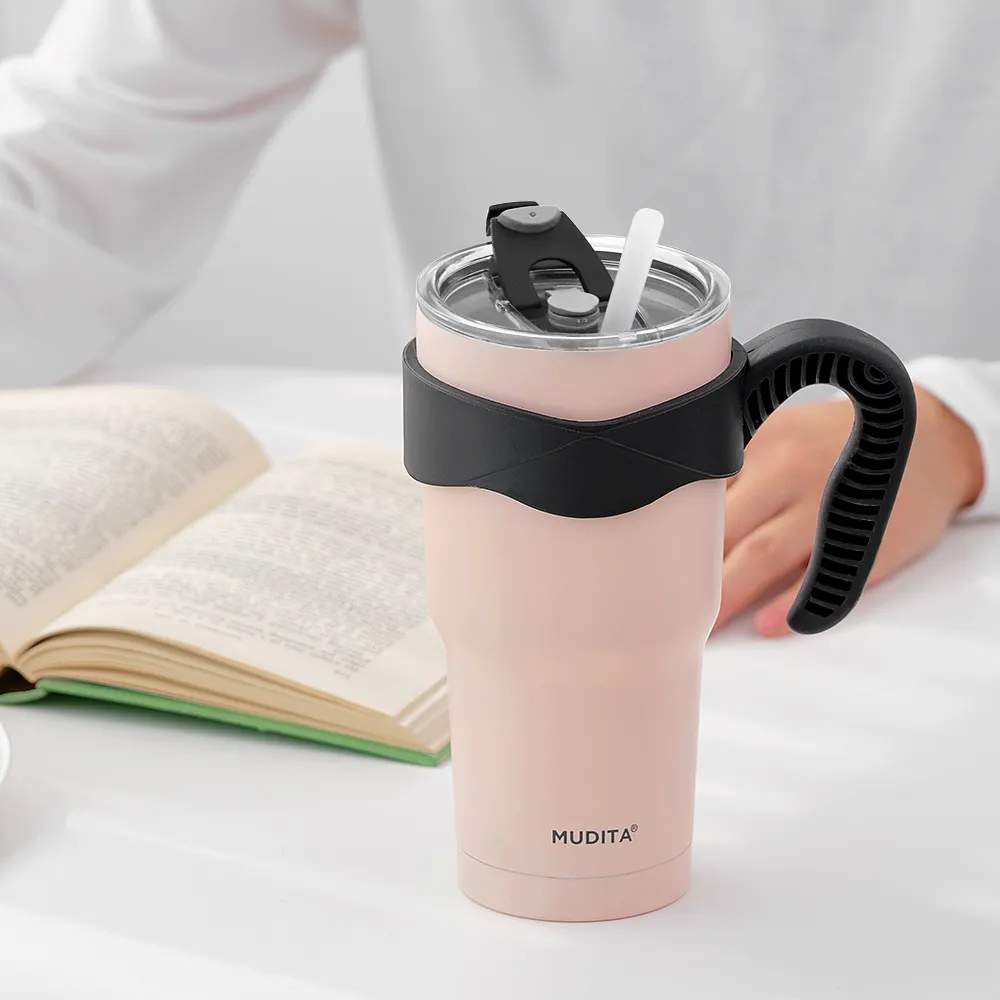 [리본제이]무디타 이중 진공 대용량 스텐 텀블러 900ml (손잡이+뚜껑+빨대 포함 4종 세트) [업체별도 무료배송]