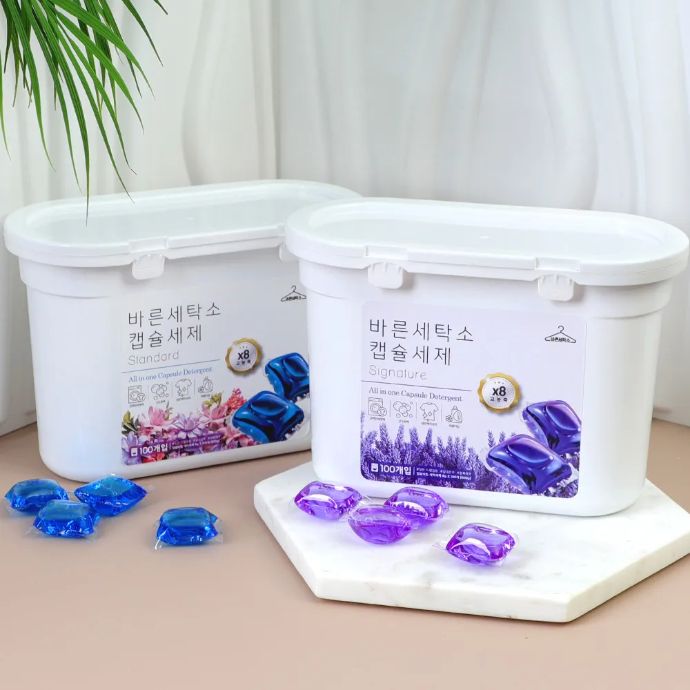 [바른세탁소] 7가지 복합효소 함유로 섬유보호+강력세탁+탈취 한번에 캡슐세제 스탠다드 플로랄/시그니처 향 (100개입) (업체별도 무료배송)
