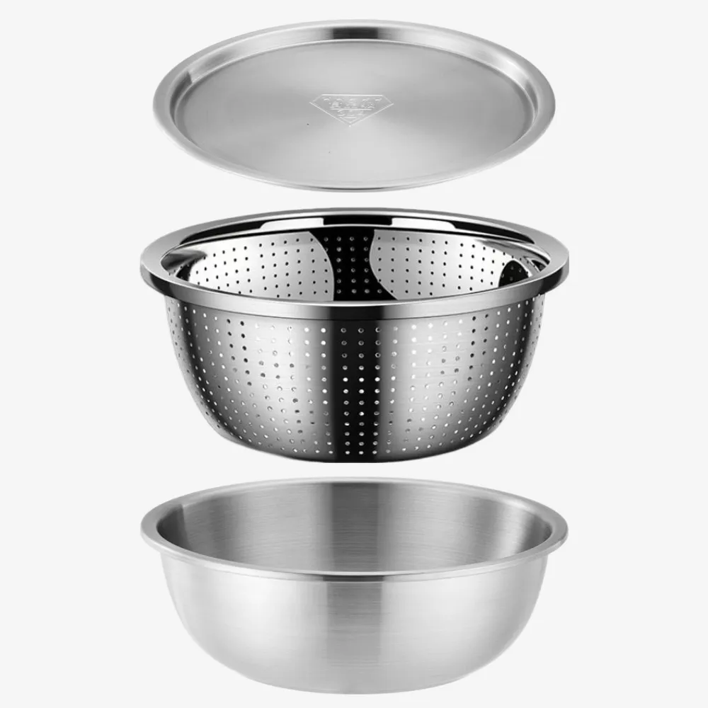 가스렌지부터 식세기까지 만능사용 304 스텐 채반 믹싱볼 트레이 3종세트 (28cm) (업체별도 무료배송)