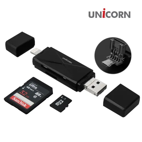 [유니콘] IOS 8핀+USB2.0+5핀 3in1 OTG 겸용 멀티카드리더기 XC-1000A (업체별도 무료배송)