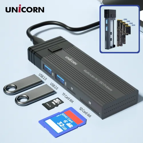 [유니콘] USB허브 + 카드리더기 NVMe SATA M.2 SSD 듀얼외장케이스 멀티케이스 SM-900D (업체별도 무료배송)