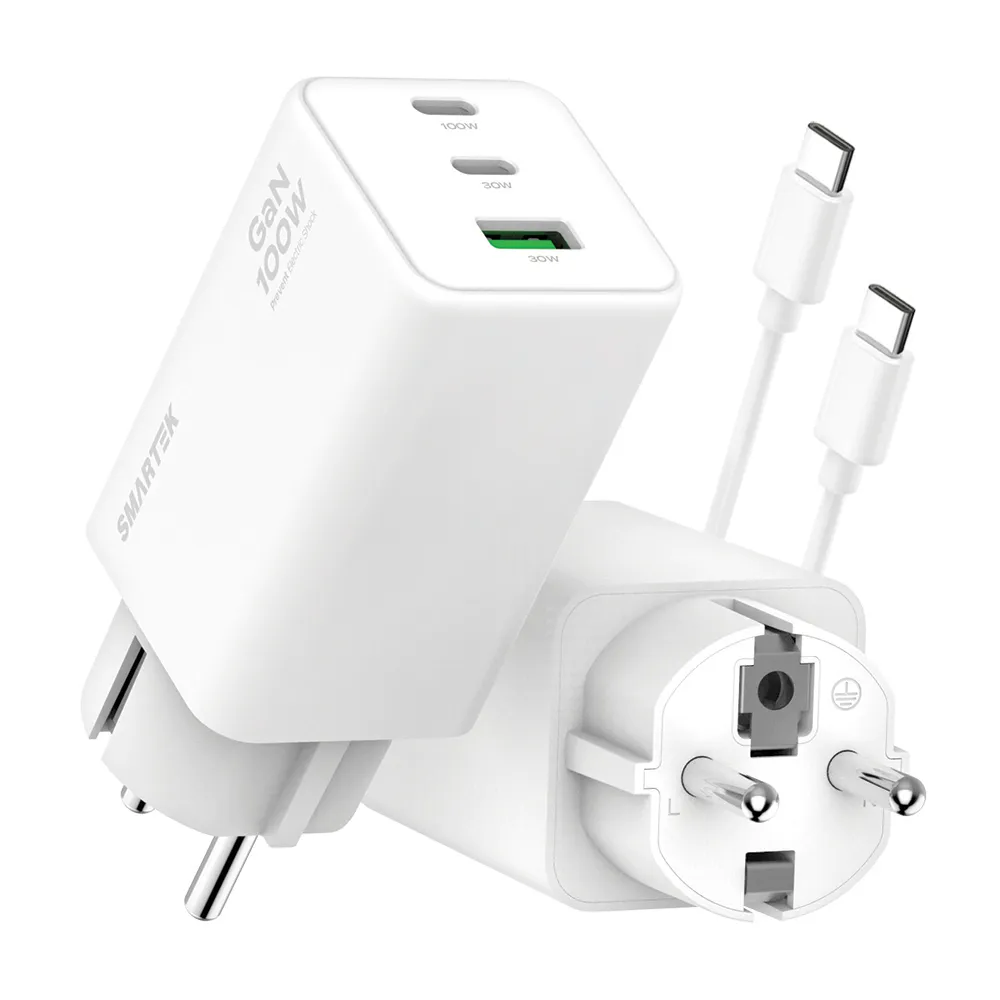 [스마텍] 100W GaN PD 접지 플러그 3포트 멀티 초고속 충전기 STQC-Anti100W(업체별도 무료배송)