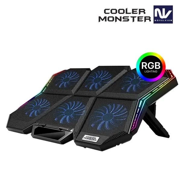 [노벨뷰] 쿨러몬스터 F6 RGB 노트북 쿨러 거치대 노트북받침대 블루색상 (업체별도 무료배송)