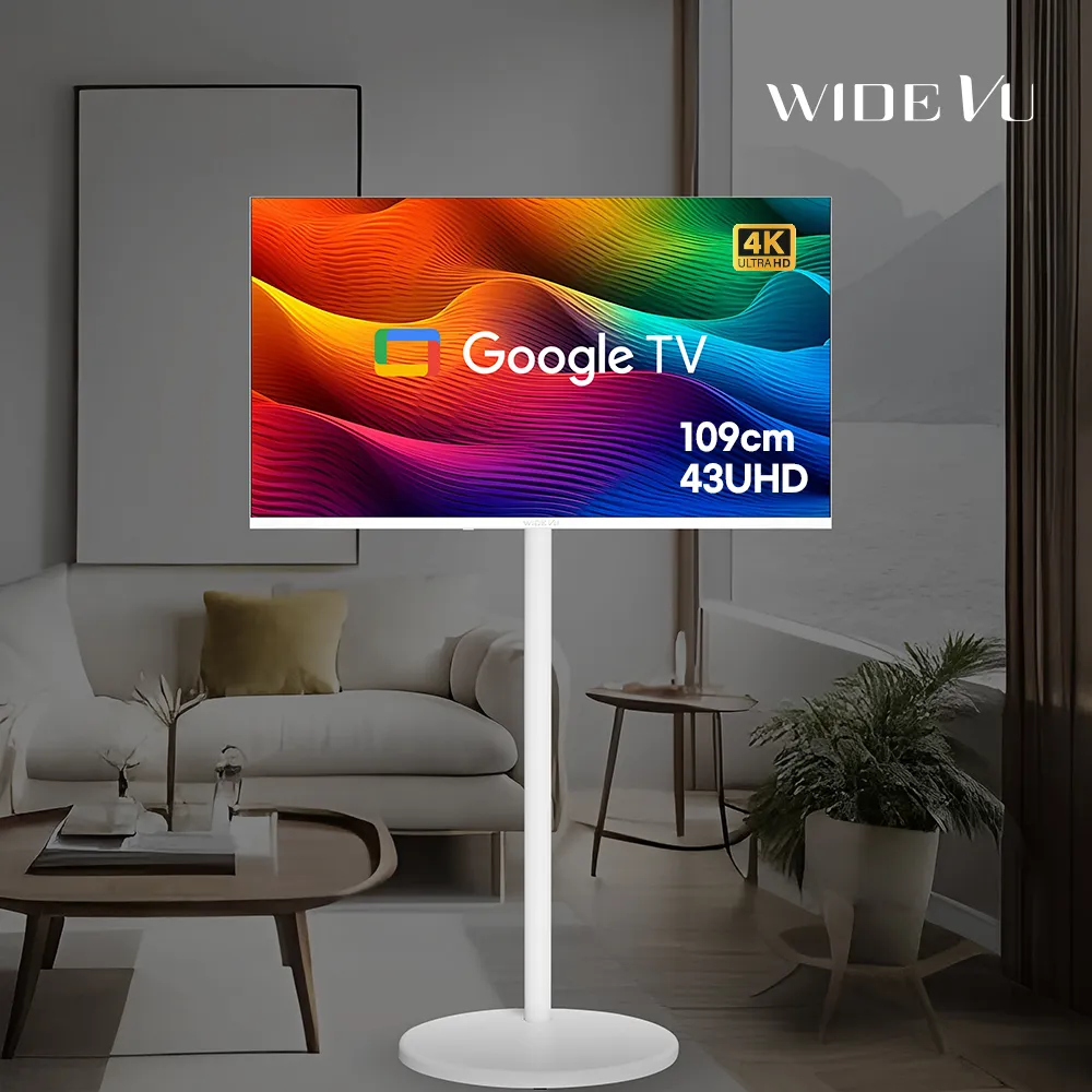 와이드무빙뷰 화이트에디션 구글스마트 43인치 4K UHD TV+삼탠바이미 이동식 TV 거치대 (업체별도 무료배송)