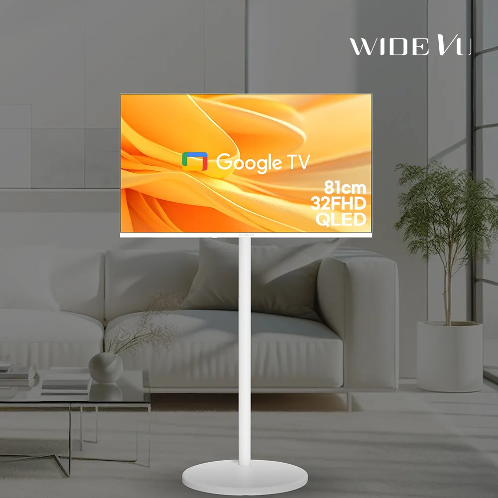 와이드무빙뷰 화이트에디션 구글스마트 QLED 32인치 FHD TV+삼탠바이미 이동식 TV 거치대 (업체별도 무료배송)