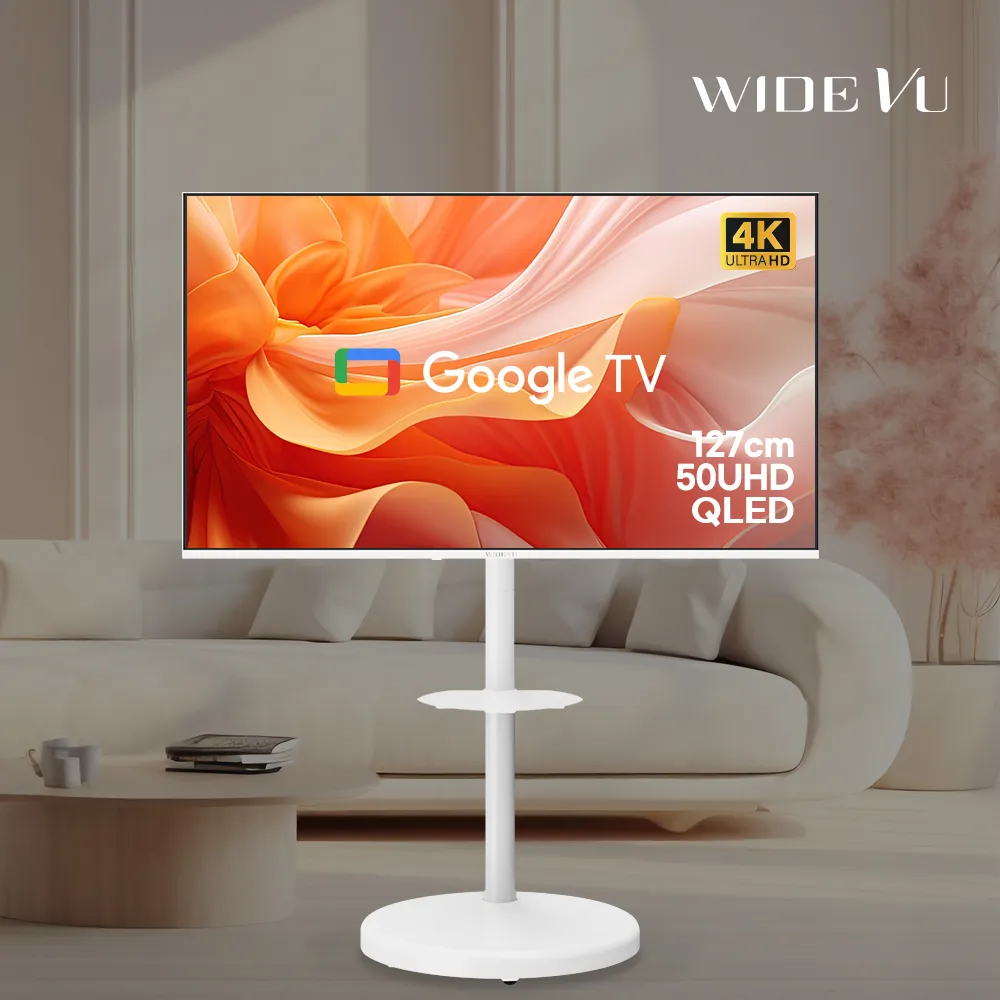 와이드무빙뷰 화이트에디션 구글스마트 QLED 50인치 4K UHD TV+삼탠바이미 이동식 TV 거치대 (업체별도 무료배송)