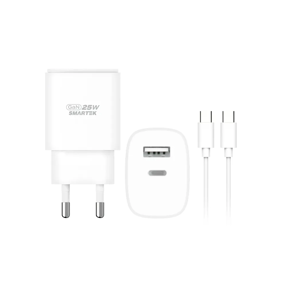 [스마텍] 25W GAN PD C타입 2포트 고속 충전기 케이블 세트 STQC-GD25 CT (업체별도 무료배송)