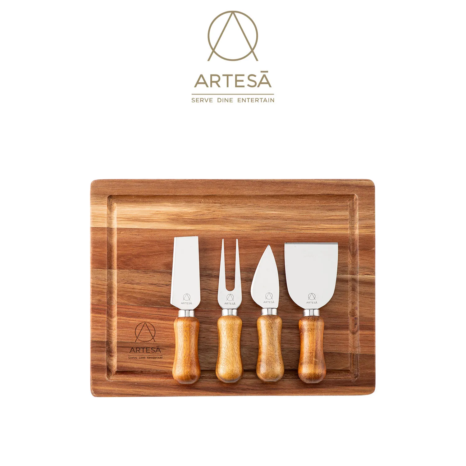 Artesa 아카시아나무 서빙 보드&치즈 나이프 4p 세트(업체별도 무료배송)