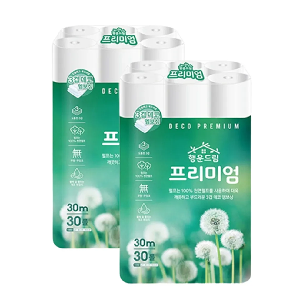 [천연펄프} 행운드림 프리미엄 3겹 30m 30롤 두루마리 화장지 (업체별도 무료배송)