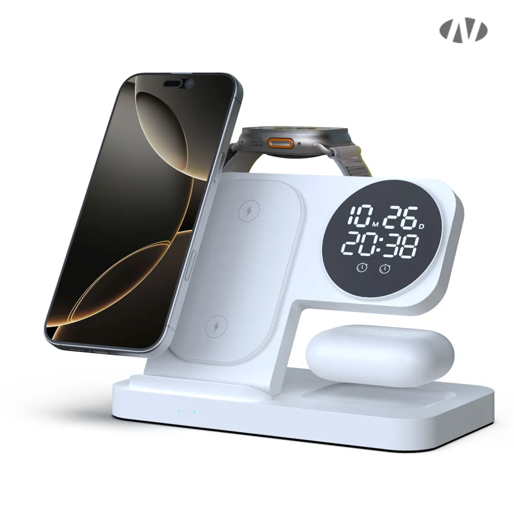 나오 4in1 고속 무선충전 디지털 알람시계 NAO-M3100C (애플&갤럭시) (업체별도 무료배송)