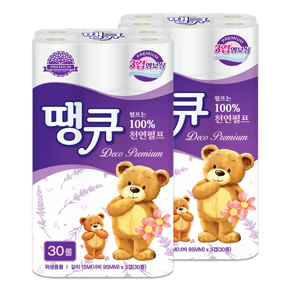 [천연펄프] 땡큐 향기솔솔 라벤더 3겹 30롤X2팩 화장지 (업체별도 무료배송)