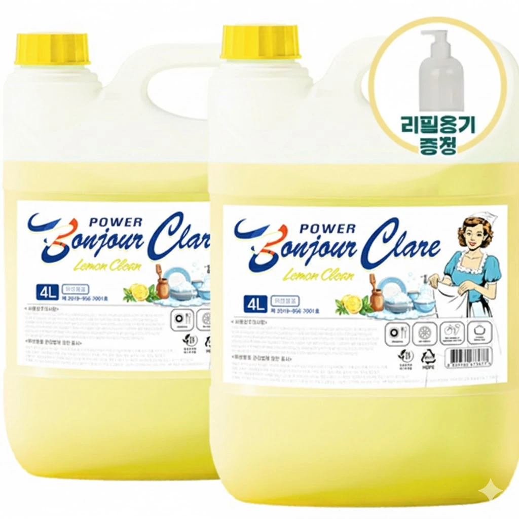 [봉쥬르끌레어] 레몬크린 주방세제 4L x 2개 (리필용기 증정)(업체별도 무료배송)