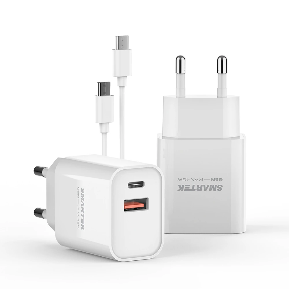 [스마텍] 45W 2포트 초고속 멀티 충전기 어댑터 케이블 포함 STQC-GD45 CT (업체별도 무료배송)