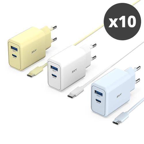 [대량구매관][스카이] 필 큐브 GaN 25W PD 2포트 초고속 충전기+CtoC 케이블 x 10개 (업체별도 무료배송)