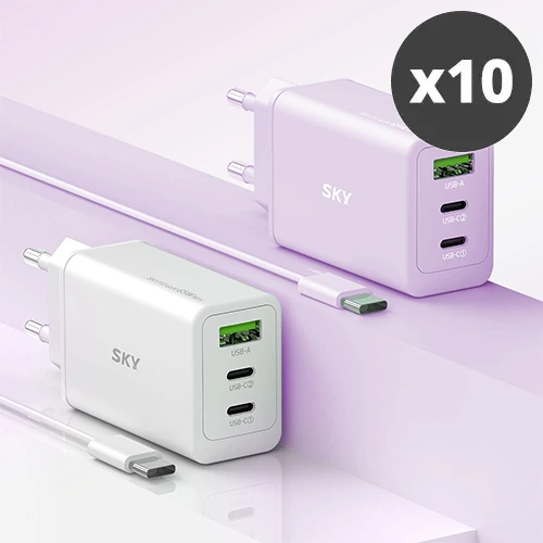 [대량구매관][스카이]필 GaN 65W 미니 PD3.0 3포트 멀티 초고속 충전기+CtoC케이블 x 10개 (업체별도 무료배송)