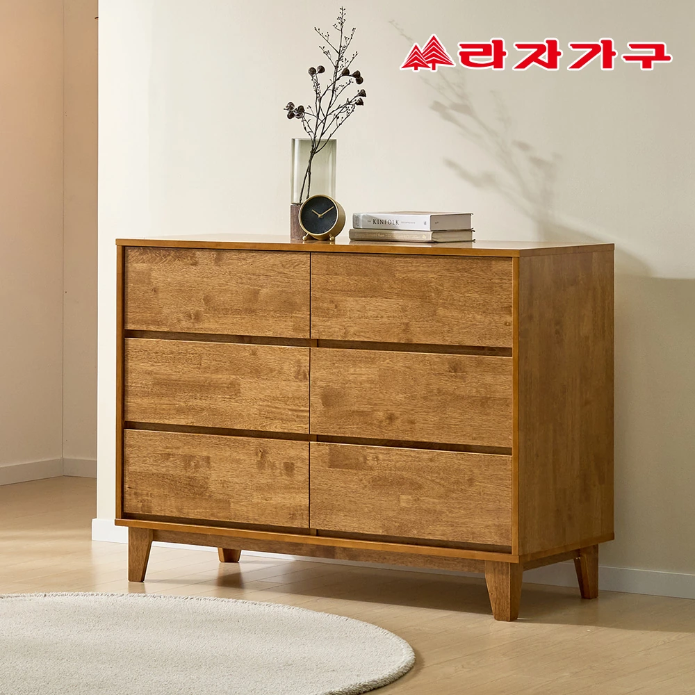 [라자가구] 모레인 E0 고무나무 원목 속깊은 광폭 와이드 3단 서랍장 1200 (방문설치배송)