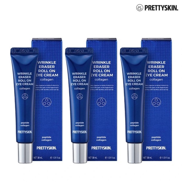 [프리티스킨] 링클 이레이저 롤 온 콜라겐 아이크림 30ml x 3개 (미백/주름개선 기능성)(업체별도 무료배송)
