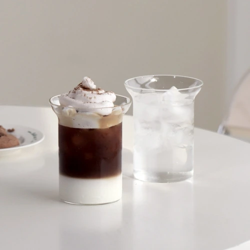 [1+1][이우아여사] 플랫 Y 내열유리컵 감성 홈카페 물잔 아이스커피잔 400ml (업체별도 무료배송)